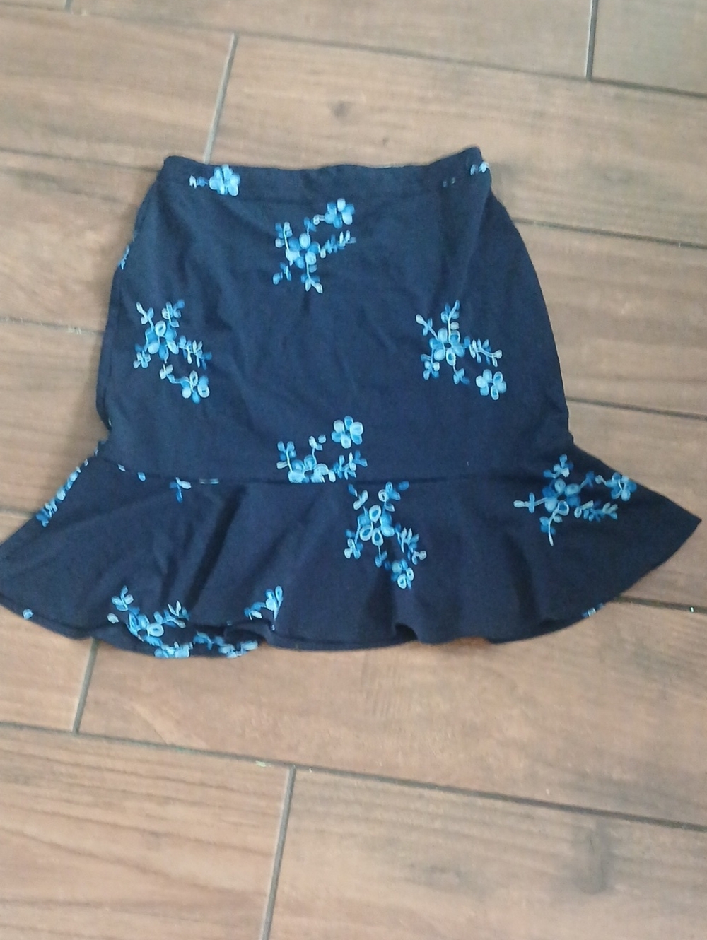 Cato Navy Blue Floral Ruffle Hem Skirt